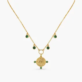 Emerald Taurus Zodiac Coin Gold Plated Silver Necklace