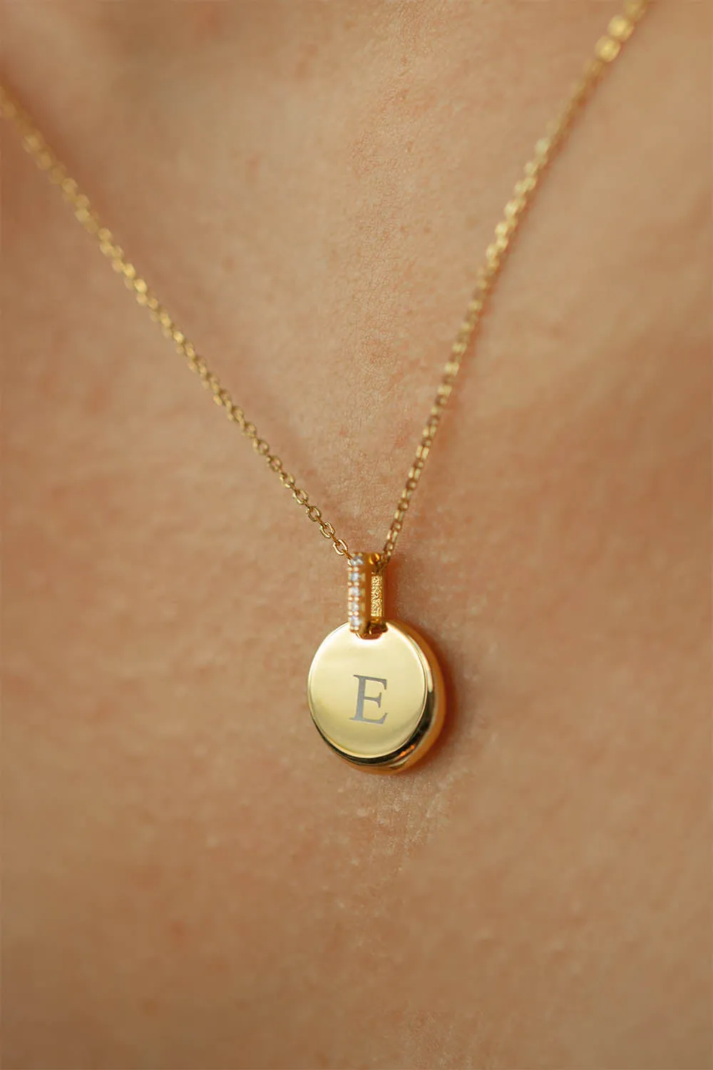 Engravable Round Pavé Necklace 14K Gold Plated