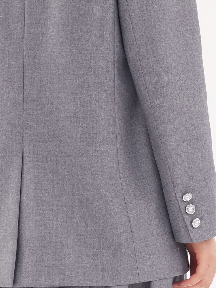 Grey Bowknot Oversized Women Blazer