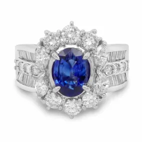 Gurando Royal Blue Oval Natural Sapphire with Diamonds in Platinum