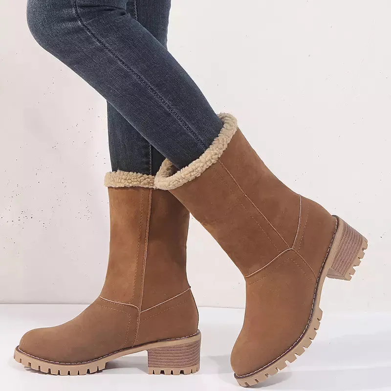 Hot Style Medium Tube Thick Heel Suede Women's Boots
