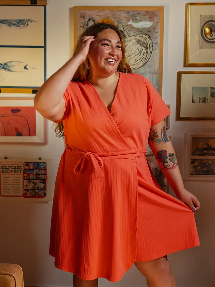 Katie Plus Size Wrap Dress - Melon Rib Knit