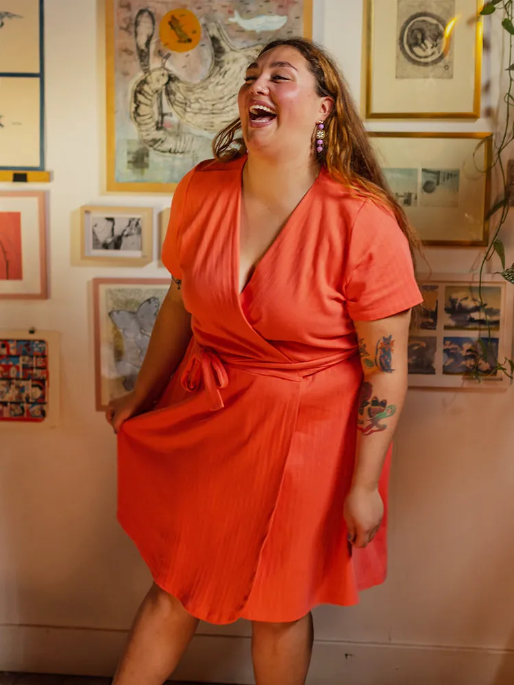 Katie Plus Size Wrap Dress - Melon Rib Knit