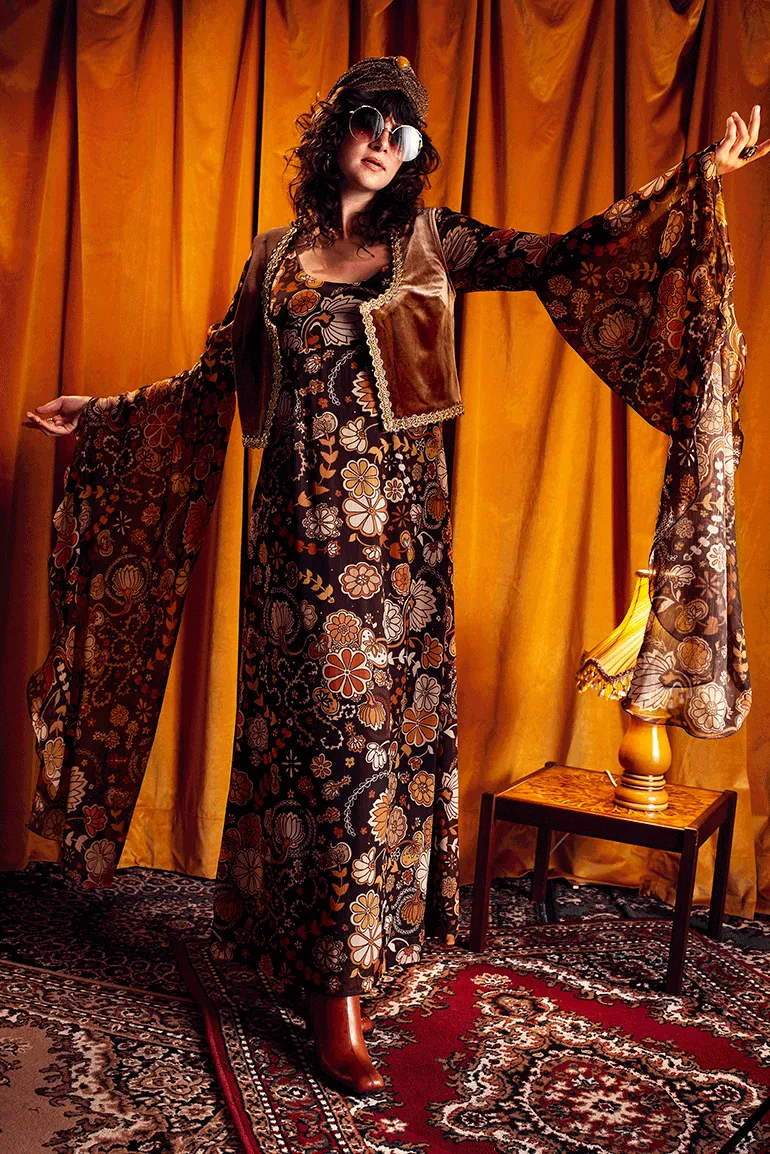Kiss The Sky Brown Floral Maxi Dress - SSA554 - UK12