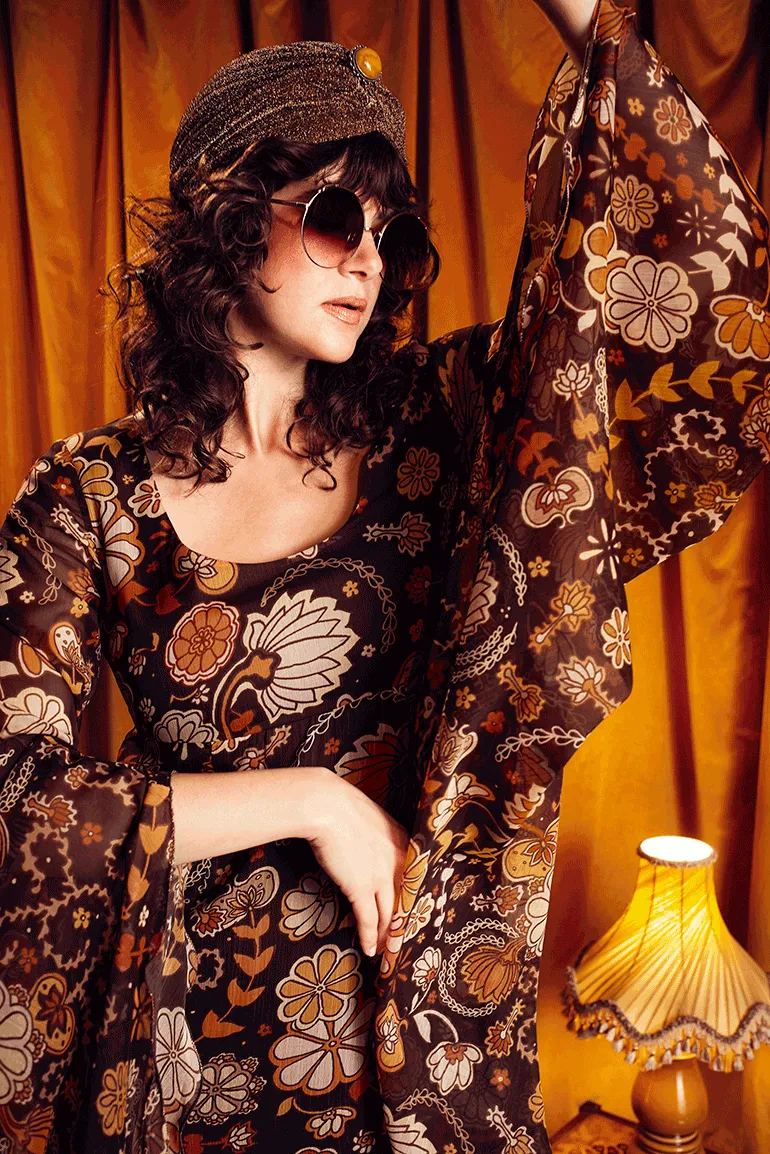 Kiss The Sky Brown Floral Maxi Dress - SSA554 - UK12