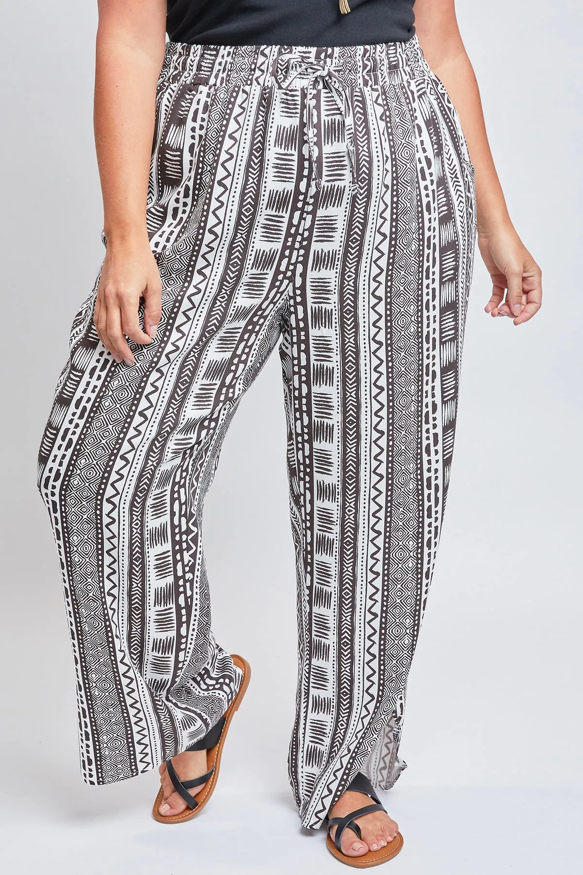 Missy Plus Size Linen Elastic Waist Pant With Slit Hem 6 Pack