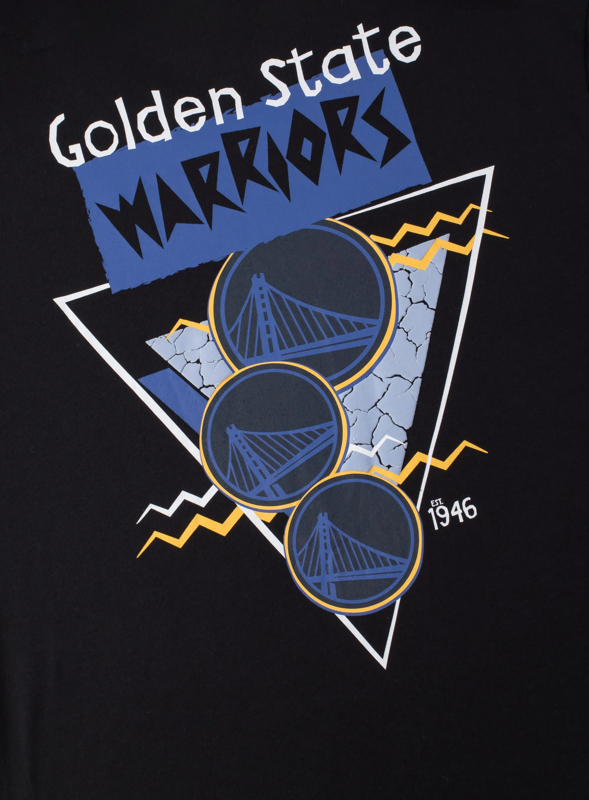 NBA Golden State Warriors Back Cracked And Puff Print Regular Fit T-Shrt