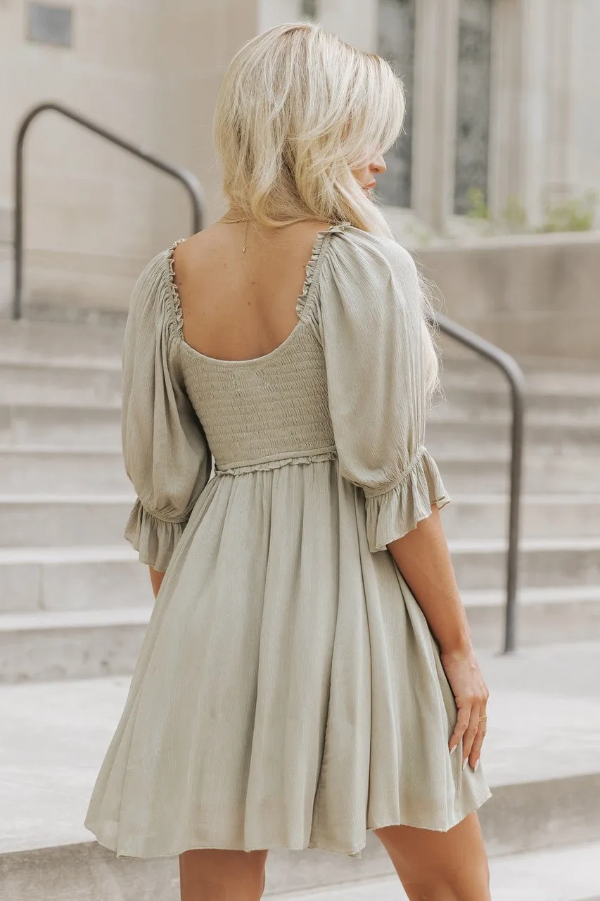 Olive Puff Sleeve Smocked Mini Dress - FINAL SALE