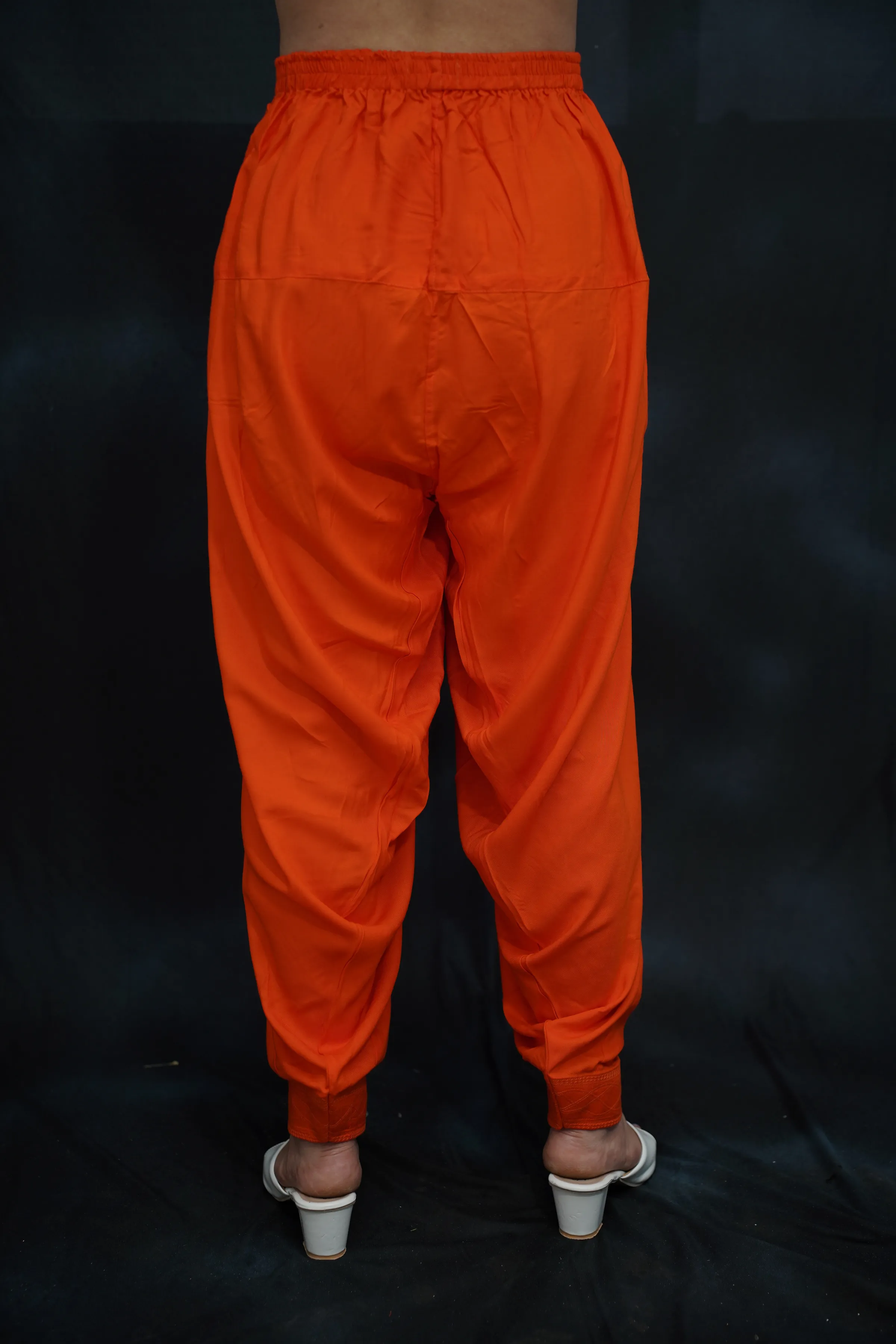 Orange Pleated Rayon Salwar