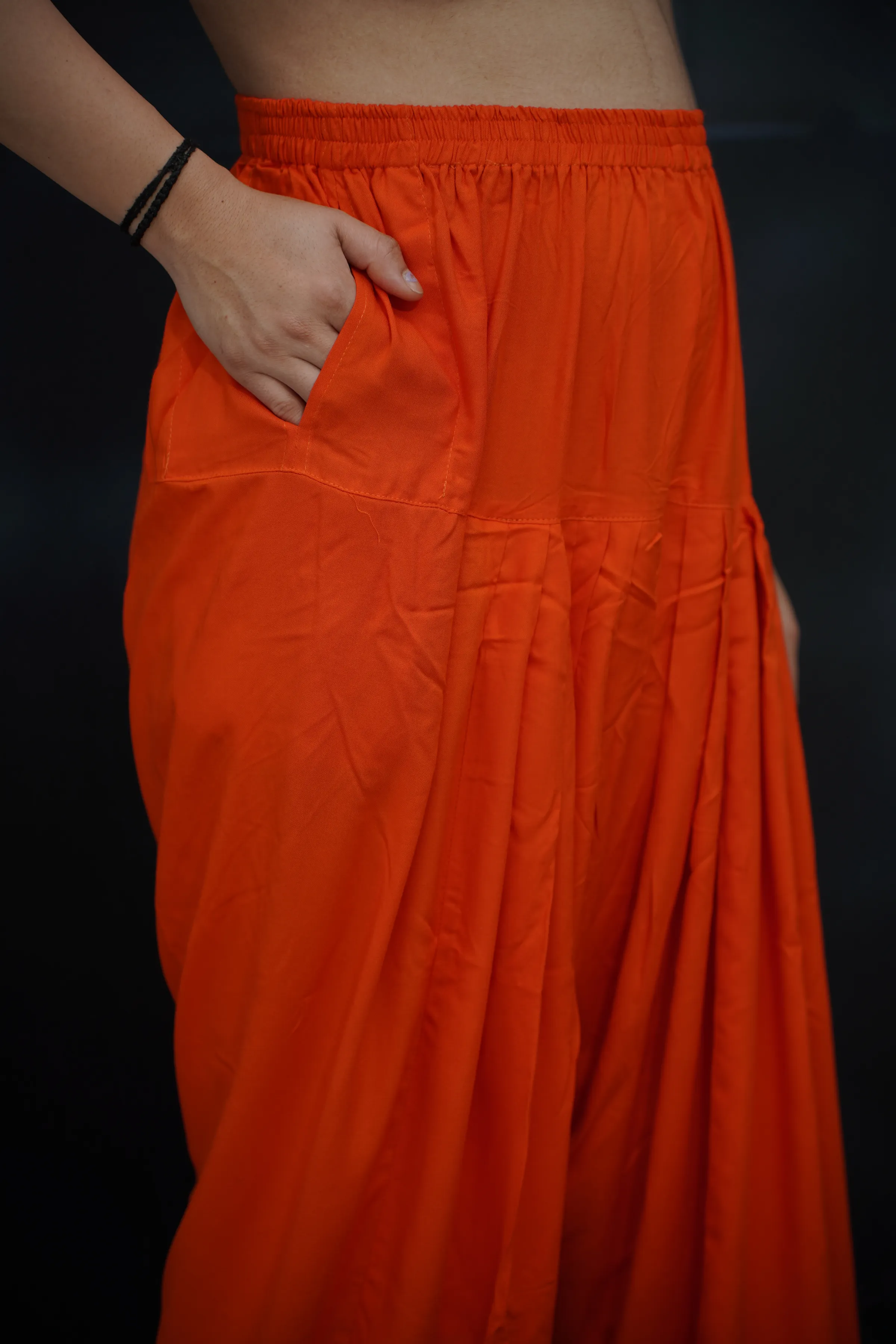 Orange Pleated Rayon Salwar