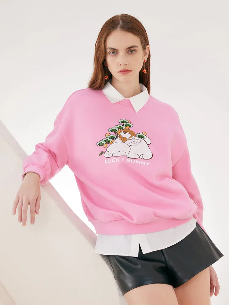 Pink Embroidered Long Sleeve SweatShirt