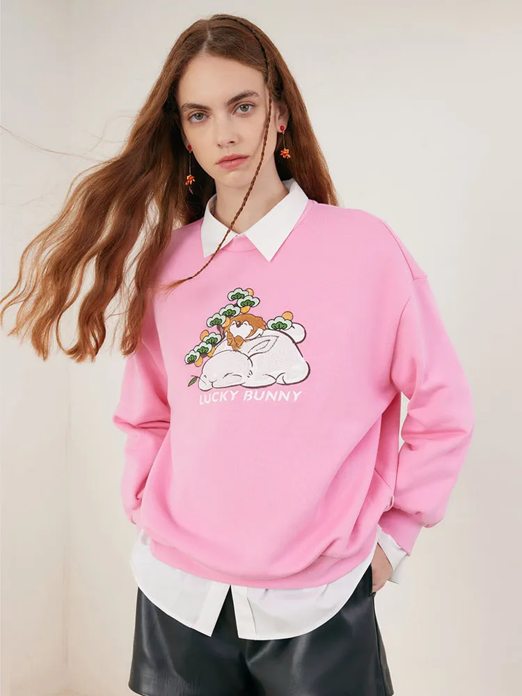 Pink Embroidered Long Sleeve SweatShirt