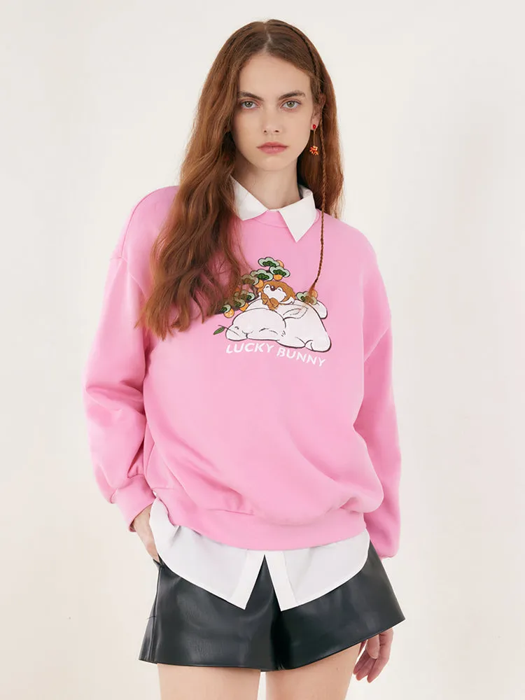 Pink Embroidered Long Sleeve SweatShirt