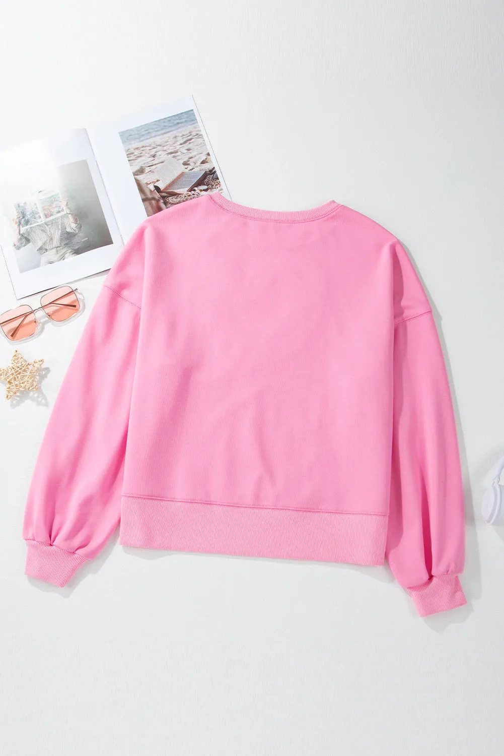 Pink Touch Down Rugby Thread Embroidery Sweatshirt