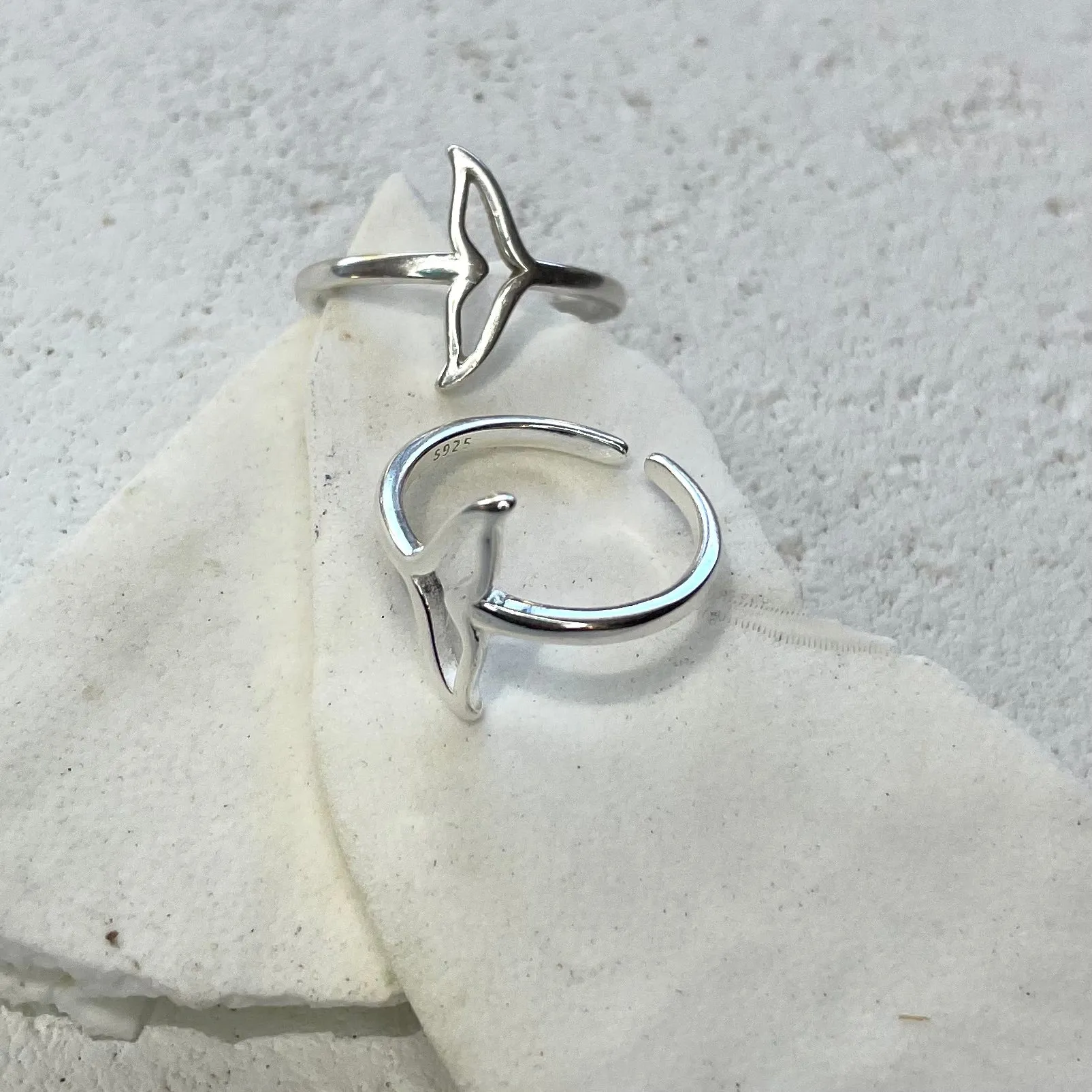 Praya | Adjustable Solid Sterling Silver Whale/Mermaid Tail Ring