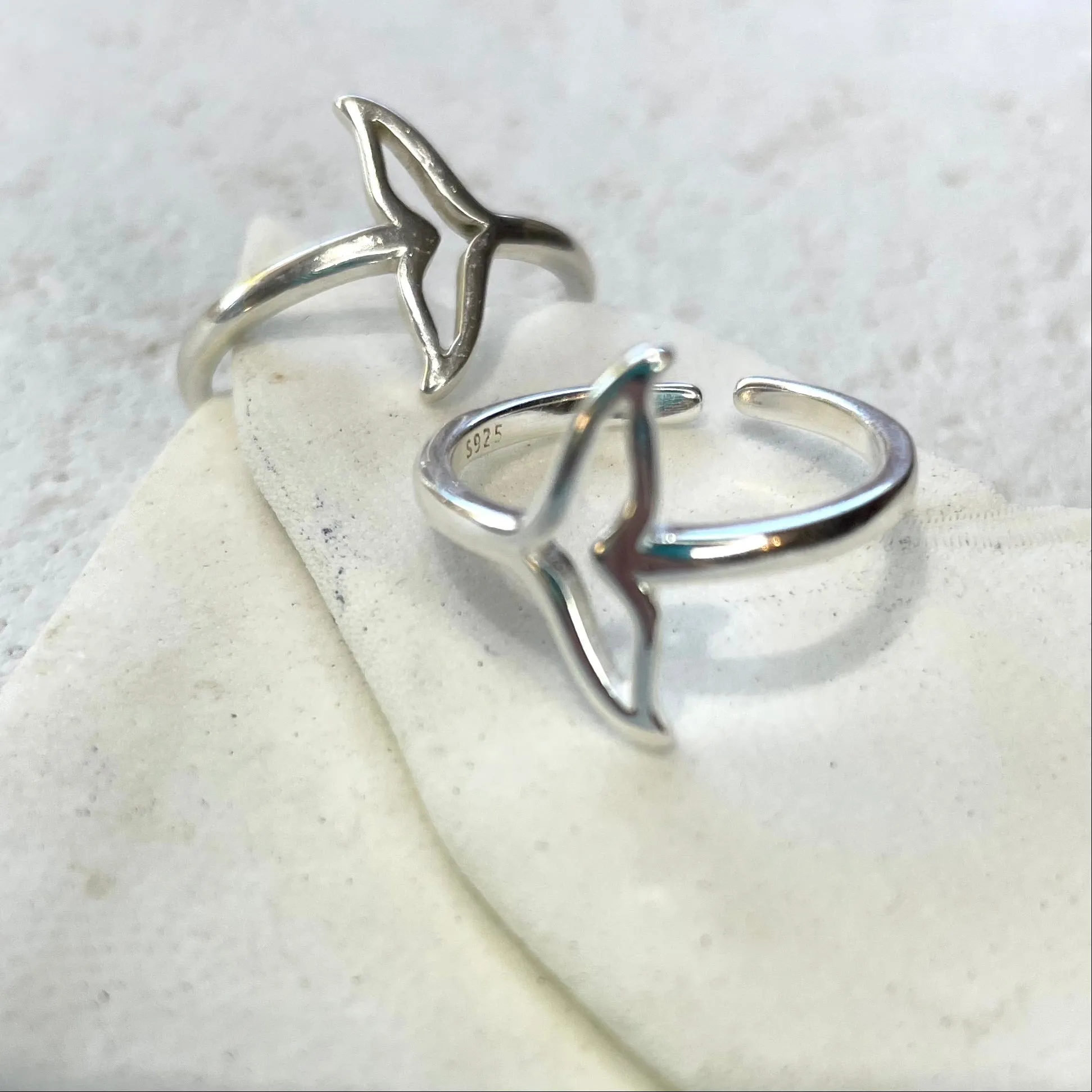 Praya | Adjustable Solid Sterling Silver Whale/Mermaid Tail Ring