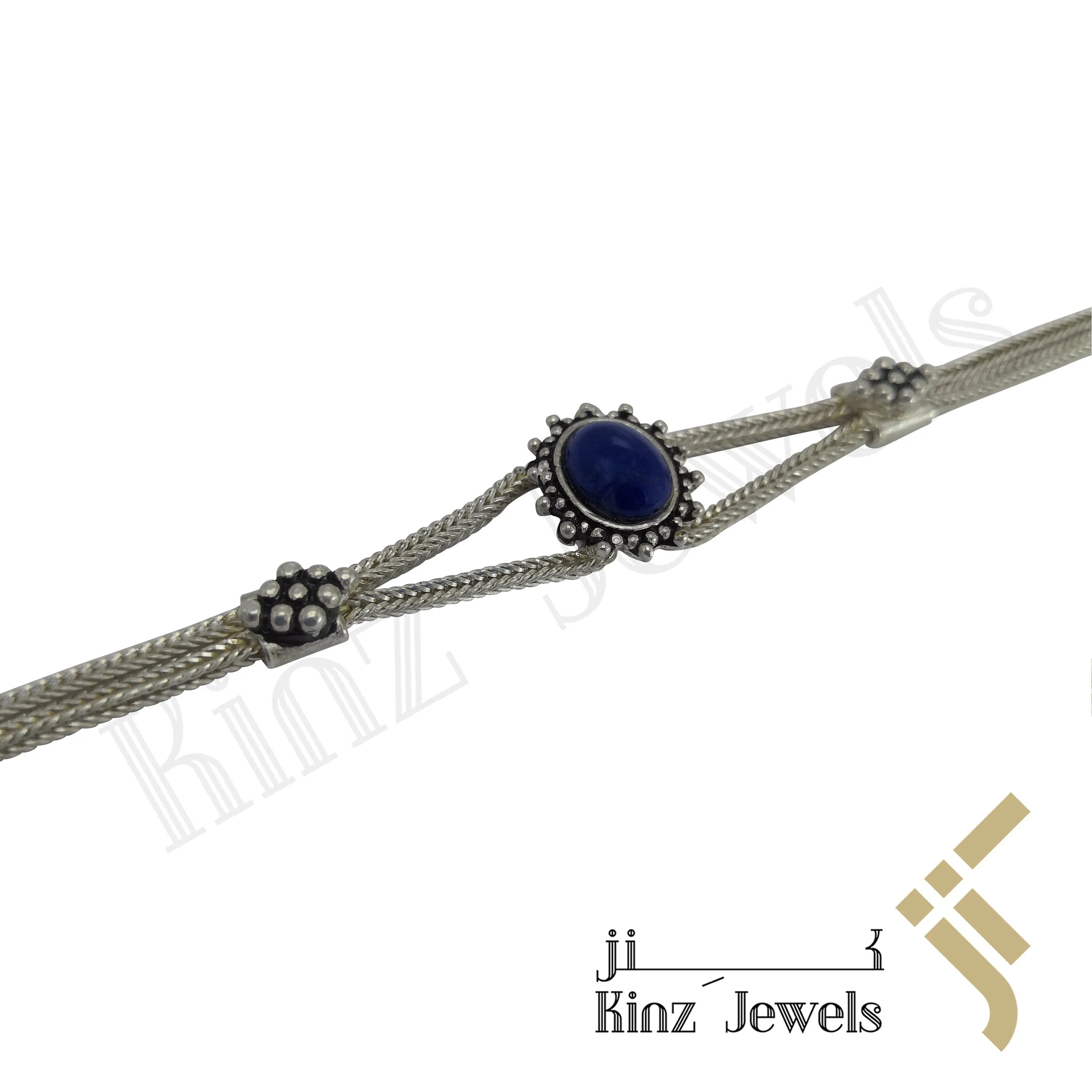 Sterling Silver Vintage Sun Frame Lapis Stone Bracelet