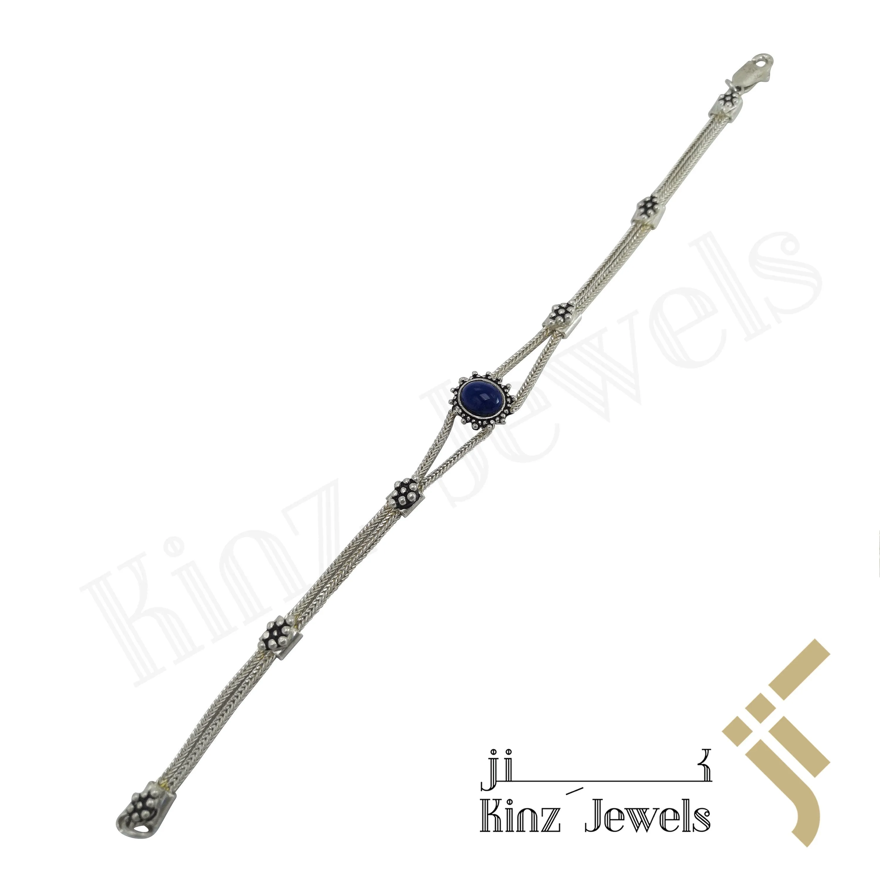 Sterling Silver Vintage Sun Frame Lapis Stone Bracelet