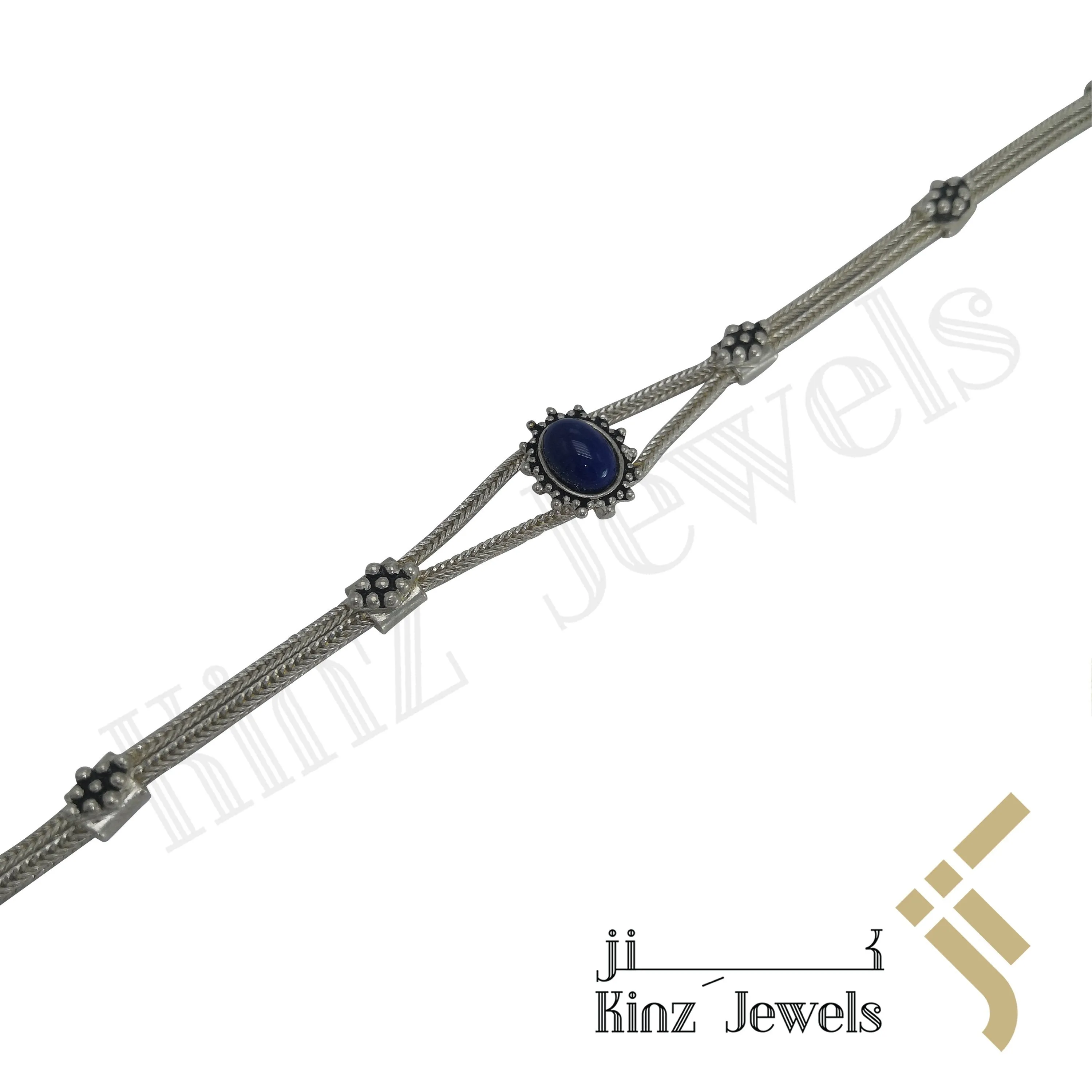 Sterling Silver Vintage Sun Frame Lapis Stone Bracelet