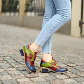 Women Fashion Brogue Oxfords With Printing Lace-up Shoes in Blue