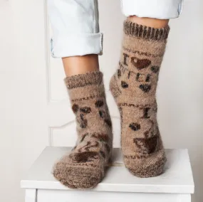 Women's I Love Coffee Thick Goat Wool Crew Socks