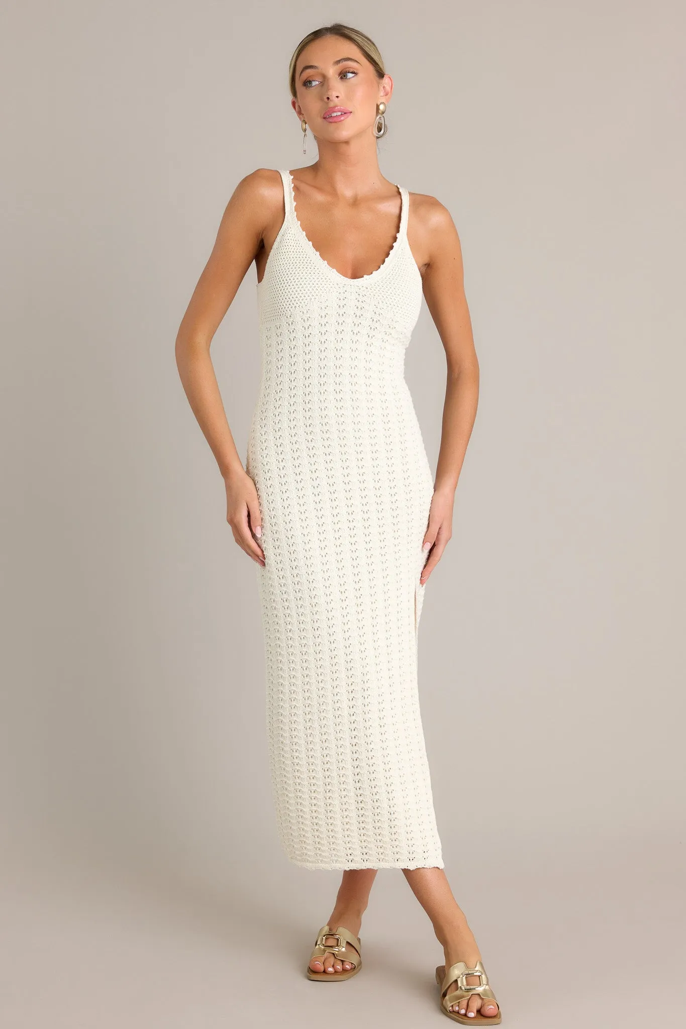 Z Supply Eleena Sandstone Ivory Crochet Midi Dress